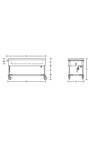 Carrello termico telaio a giorno - vasca unica capacità 4 x 1/1 GN cm 163x65x86h