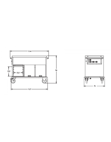 Carrello termico armadiato-vasca unica 3x1/1GN 3 vani neutri, cm 134x72x96h