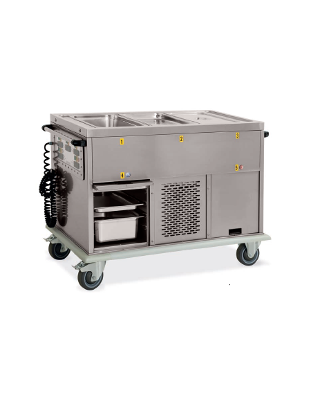 Carrello termico armadiato-vasca con temp. differenziate 3x1/1GN 1 vano refrigerato 1 riscaldato cm 134x72x96h