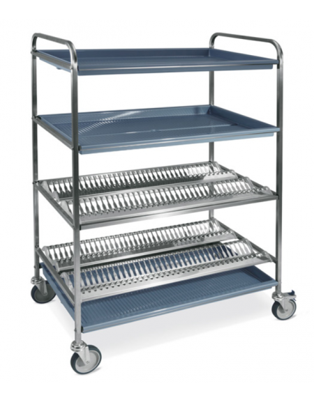 Carrello inox-2 Piani scolapiatti 2 scolabicchieri portata 120 - ø Piatti 16÷26 cm 87x62x159h