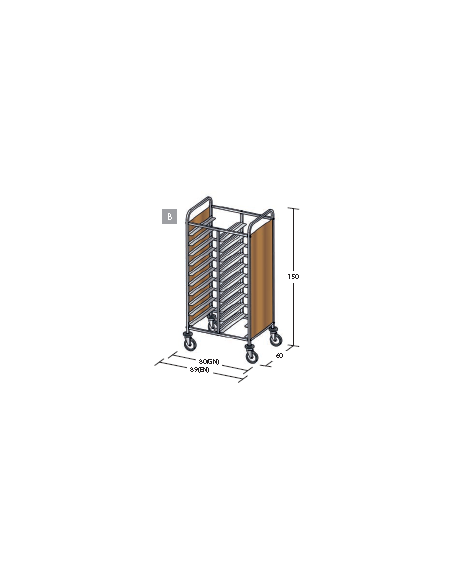 Carrello portavassoi pannelli in nobilato colore ciliegio - Portata vassoi 20GN cm 80x60x150h