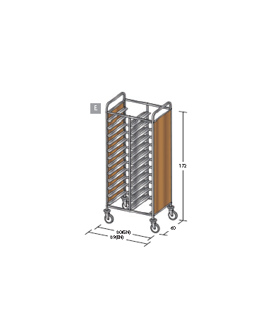 Carrello portavassoi pannelli in nobilato colore ciliegio - Portata vassoi 24GN cm 80x60x172h