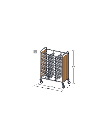 Carrello portavassoi pannelli in nobilato colore ciliegio - Portata vassoi 30GN cm 116x60x150h