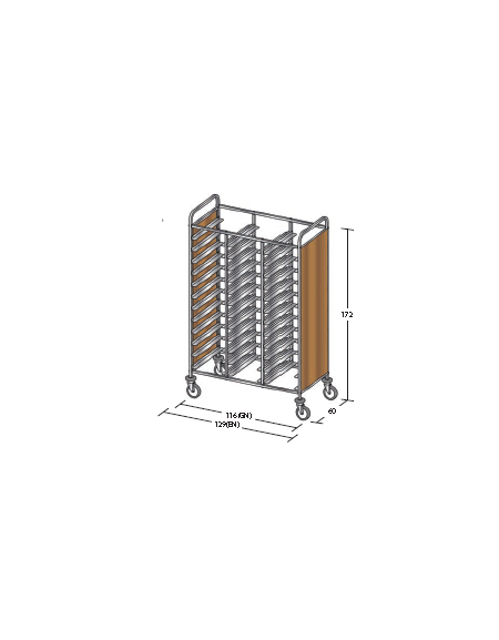 Carrello portavassoi pannelli in nobilato colore ciliegio - Portata vassoi 36GN cm 116x60x172h