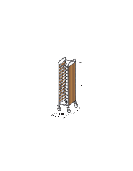 Carrello portavassoi pannelli in nobilato colore ciliegio - Portata vassoi 12GN cm 49x60x172h