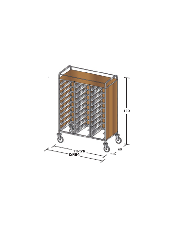 Carrello portavassoi nobilato su tre lati colore ciliegio - Portata vassoi 30GN cm 116x60x150h