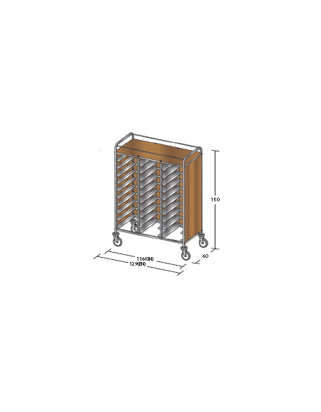 Carrello portavassoi nobilato su tre lati colore ciliegio - Portata vassoi 30GN cm 116x60x150h