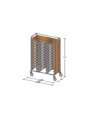 Carrello portavassoi nobilato su tre lati colore ciliegio - Portata vassoi 36GN cm 116x60x172h