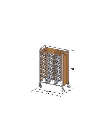 Carrello portavassoi nobilato su tre lati colore ciliegio - Portata vassoi 36GN cm 116x60x172h