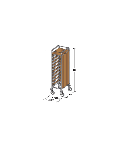 Carrello portavassoi nobilato su tre lati colore ciliegio - Portata vassoi 10EN cm 49x60x150h