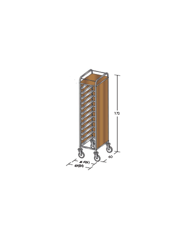 Carrello portavassoi nobilato su tre lati colore ciliegio - Portata vassoi 12EN cm 49x60x172h