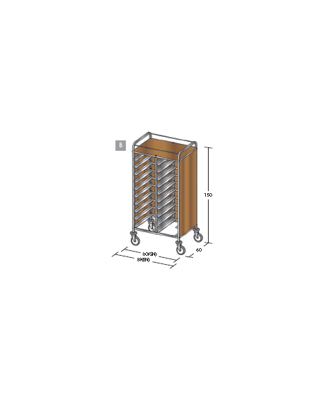 Carrello portavassoi nobilato su tre lati colore ciliegio - Portata vassoi 20EN cm 89x60x150h