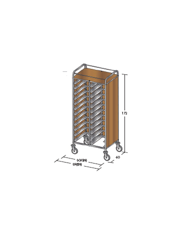 Carrello portavassoi nobilato su tre lati colore ciliegio - Portata vassoi 24EN cm 89x60x172h