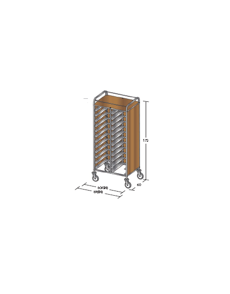 Carrello portavassoi nobilato su tre lati colore ciliegio - Portata vassoi 24EN cm 89x60x172h