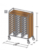 Carrello portavassoi nobilato su tre lati colore ciliegio - Portata vassoi 30EN cm 129x60x150h