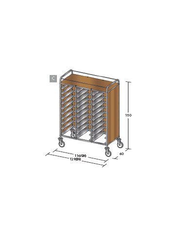 Carrello portavassoi nobilato su tre lati colore ciliegio - Portata vassoi 30EN cm 129x60x150h