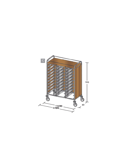 Carrello portavassoi nobilato su tre lati colore ciliegio - Portata vassoi 30EN cm 129x60x150h