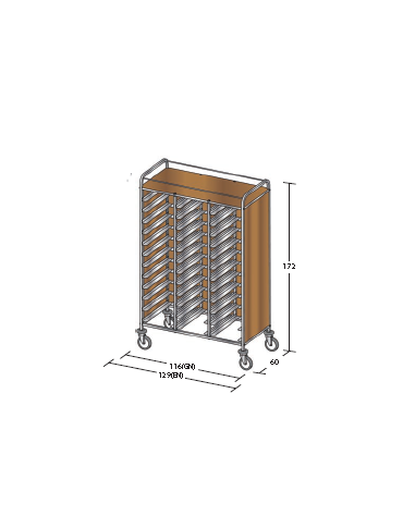 Carrello portavassoi nobilato su tre lati colore ciliegio - Portata vassoi 36EN cm 129x60x172h