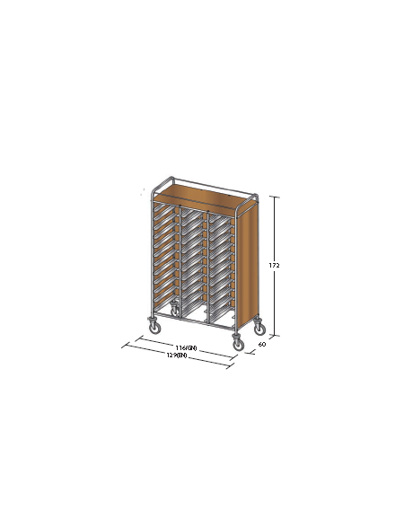 Carrello portavassoi nobilato su tre lati colore ciliegio - Portata vassoi 36EN cm 129x60x172h