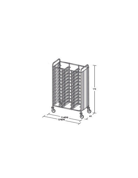 Carrello portavassoi in acciaio inox su 2 lati - Portata vassoi 36GN cm 116x60x172h