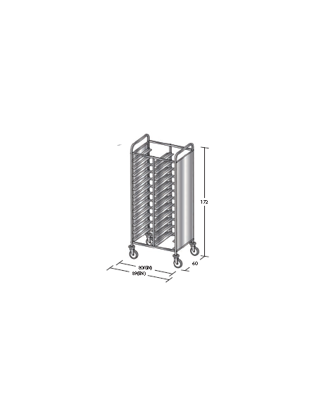 Carrello portavassoi in acciaio inox su 2 lati - Portata vassoi 24EN cm 89x60x172h