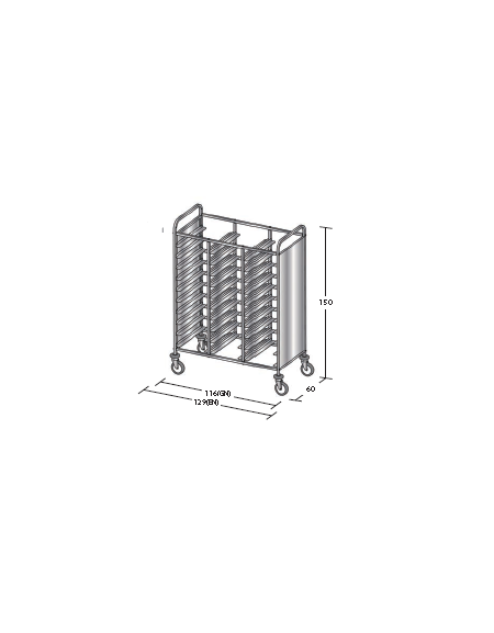 Carrello portavassoi in acciaio inox su 2 lati - Portata vassoi 30EN cm 129x60x150h