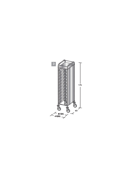 Carrello portavassoi in acciaio inox su 3 lati - Portata vassoi 12GN cm 45x60x172h