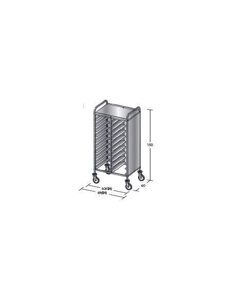 Carrello portavassoi in acciaio inox su 3 lati - Portata vassoi 20GN cm 80x60x150h