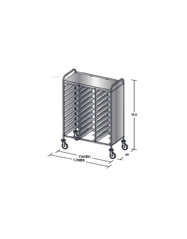 Carrello portavassoi in acciaio inox su 3 lati - Portata vassoi 30GN cm 116x60x150h