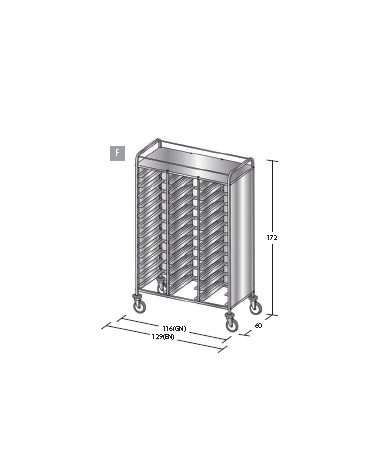 Carrello portavassoi in acciaio inox su 3 lati - Portata vassoi 36GN cm 116x60x172h