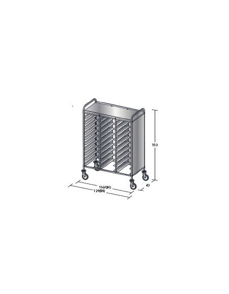 Carrello portavassoi in acciaio inox su 3 lati - Portata vassoi 30EN cm 129x60x150h