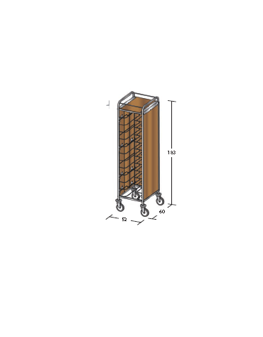 Carrello portavassoi in nobilato su 3 lati - universali - colore ciliegio - Portata vassoi 12 - cm 52x60x183h