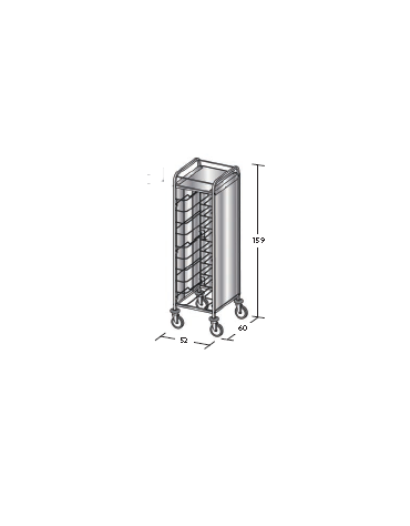 Carrello portavassoi inox su 3 lati - universali - Portata vassoi 10 - cm 52x60x159h