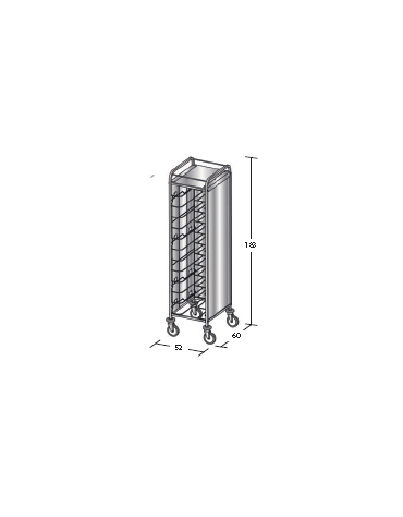 Carrello portavassoi inox su 3 lati - universali - Portata vassoi 12 - cm 52x60x183h