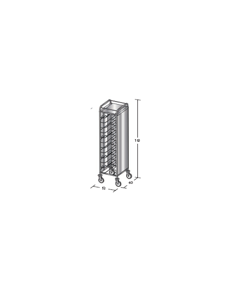 Carrello portavassoi inox su 3 lati - universali - Portata vassoi 12 - cm 52x60x183h