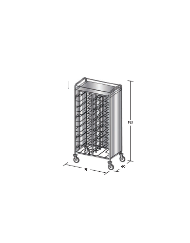 Carrello portavassoi inox su 3 lati - universali - Portata vassoi 24 - cm 95x60x183h