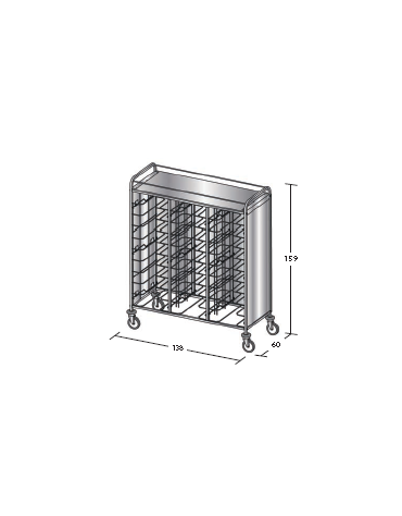 Carrello portavassoi inox su 3 lati - universali - Portata vassoi 30 - cm 138x60x159h