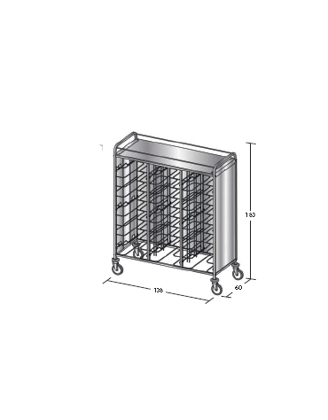 Carrello portavassoi inox su 3 lati - universali - Portata vassoi 36 - cm 138x60x183h