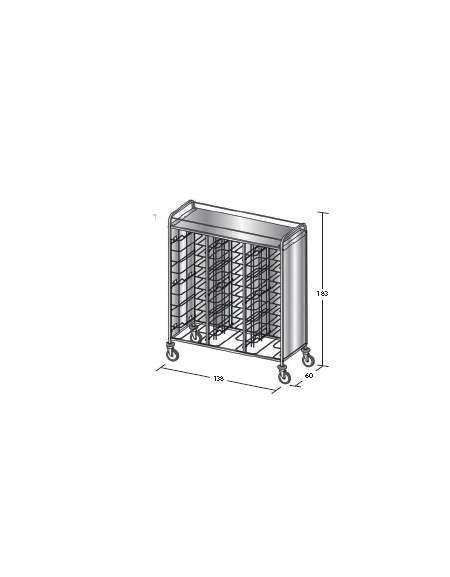 Carrello portavassoi inox su 3 lati - universali - Portata vassoi 36 - cm 138x60x183h