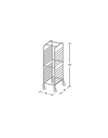 Carrello portateglie 60x40 - traversi imbullonati - Portata 14 teglie cm 52x72x163h