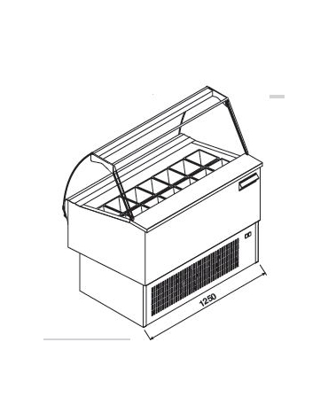 Vetrina gelati ventilata professionale orizzontale vetri curvi - Lunghezza cm 125 - Motore interno