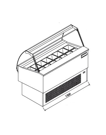 Vetrina gelati ventilata professionale orizzontale vetri curvi - Lunghezza cm 150 - Motore interno