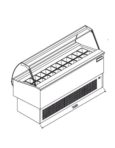 Vetrina gelati ventilata professionale orizzontale vetri curvi - Lunghezza cm 200 - Motore interno