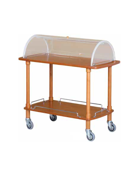 Carrello in legno - 2 piani - colore noce  con cupola - cm 110x55x107h