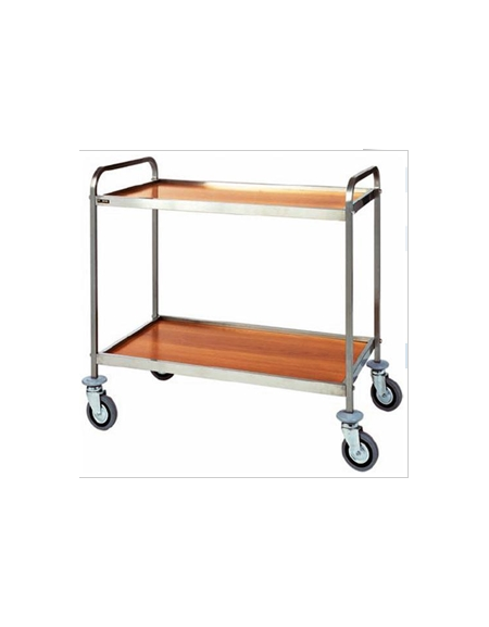 Carrello inox con N° 2 Piani in nobilitato-colore noce cm 103x57x97h