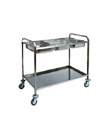 Carrello inox da sbarazzo portabacinelle GN con piano inferiore piegato cm 77x62x97h