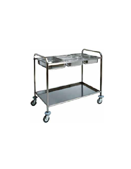 Carrello inox da sbarazzo portabacinelle GN con piano inferiore piegato cm 77x62x97h