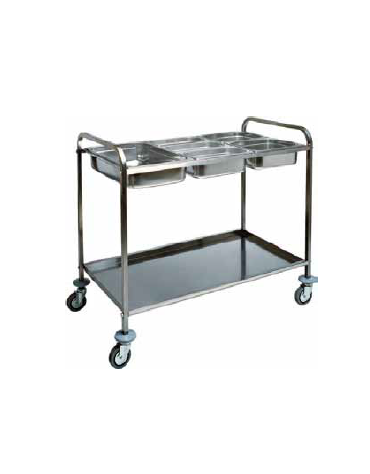 Carrello inox da sbarazzo portabacinelle GN con piano inferiore piegato cm 110x62x97h