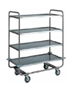 Carrello di servizio in acciaio inox con 4 piani stampati in forma di vassoio cm 109x59x130h