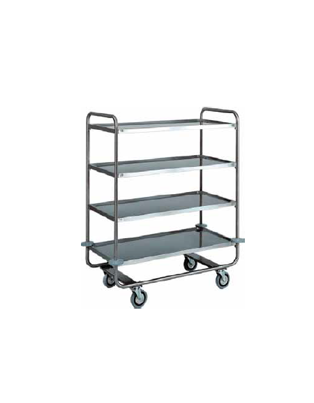 Carrello di servizio in acciaio inox con 4 piani stampati in forma di vassoio cm 109x59x130h